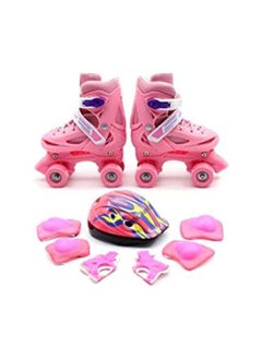 EASY FUTURE Roller Skates Adjustable Size Double Row 4 Wheel Skates for Children Skates for Boys And Girls Including Full Protective Gear Pink Colour  - Image 1