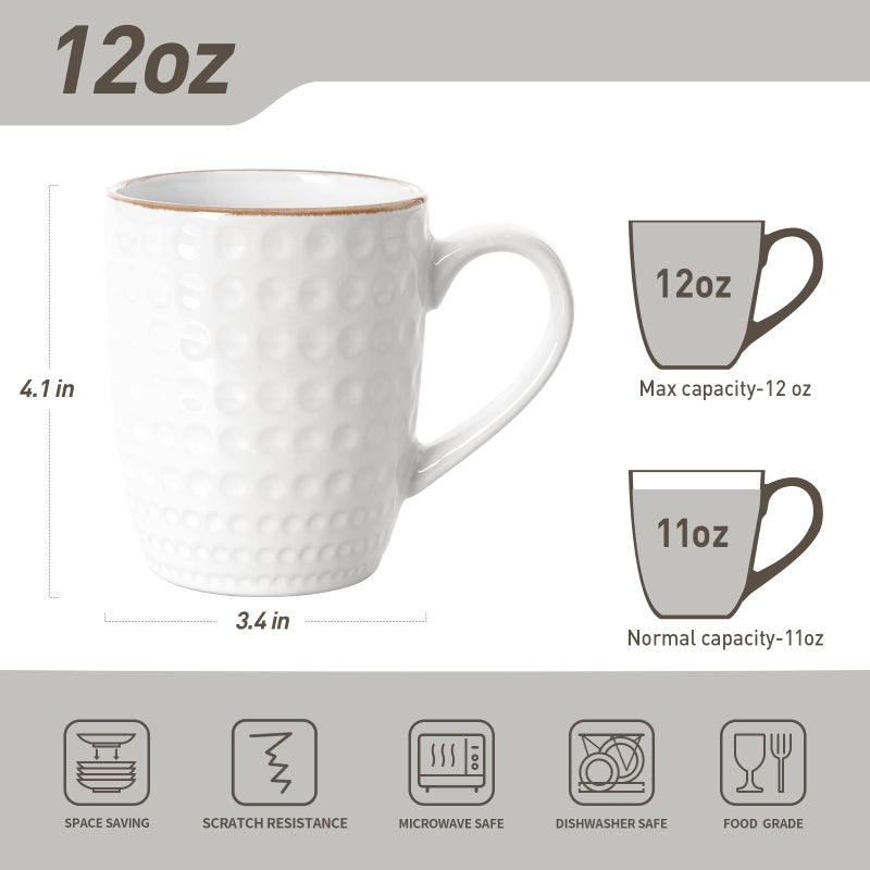 famiware Coffee Mugs Sets for 6, 12 oz Mug Set, Coffee Cups with Handle for Coffee, Tea, Cocoa and Milk, Microwave and Dishwasher Safe, White Circle - Image 3