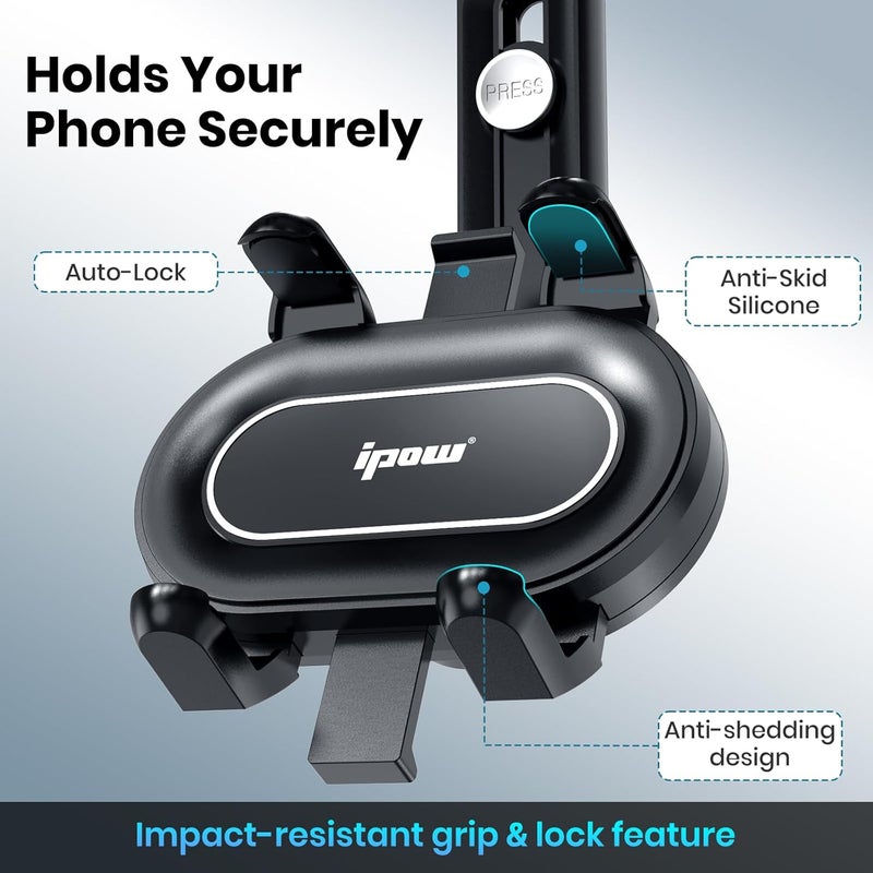 IPOW Large Rearview Mirror Smartphone Holder for Car 360°Rotatable and Retractable, 2023 Upgraded Four Corners Fixed Anti-Shake Multifunctional Design for Car Rearview Mirror with Button - Image 4