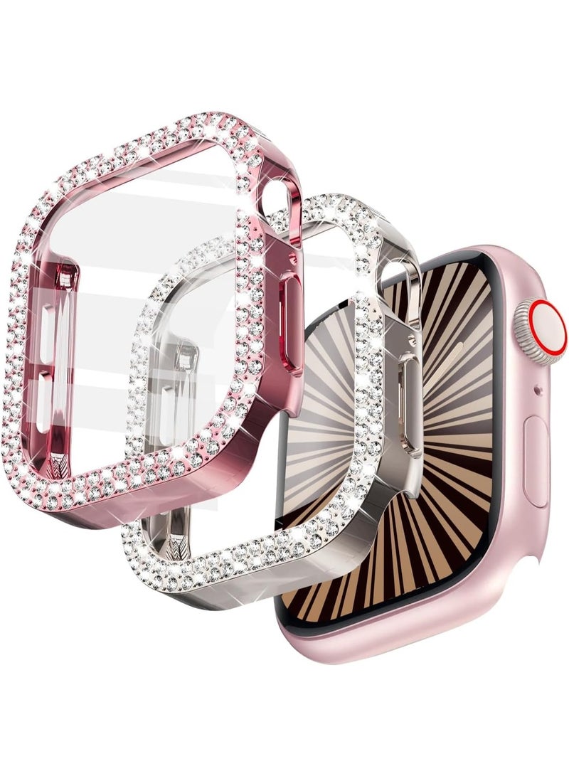 Bling Case for Apple Watch Series 10 Screen Protector 46mm, Women Glitter Diamond Rhinestone Protector Cover for iWatch Accessories 46 mm (Starlight/Pink, 46 mm) - Image 1