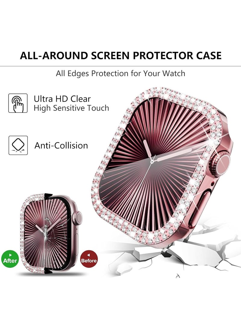Bling Case for Apple Watch Series 10 Screen Protector 46mm, Women Glitter Diamond Rhinestone Protector Cover for iWatch Accessories 46 mm (Starlight/Pink, 46 mm) - Image 2