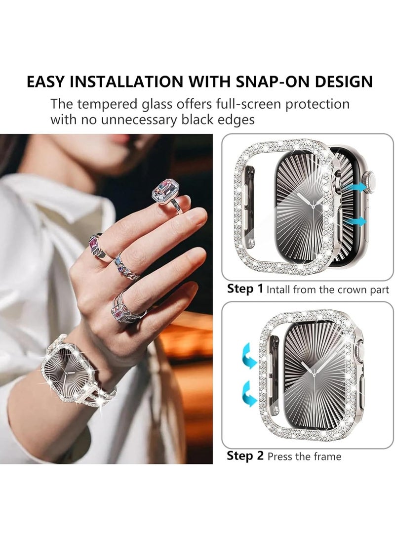 Bling Case for Apple Watch Series 10 Screen Protector 46mm, Women Glitter Diamond Rhinestone Protector Cover for iWatch Accessories 46 mm (Starlight/Pink, 46 mm) - Image 3