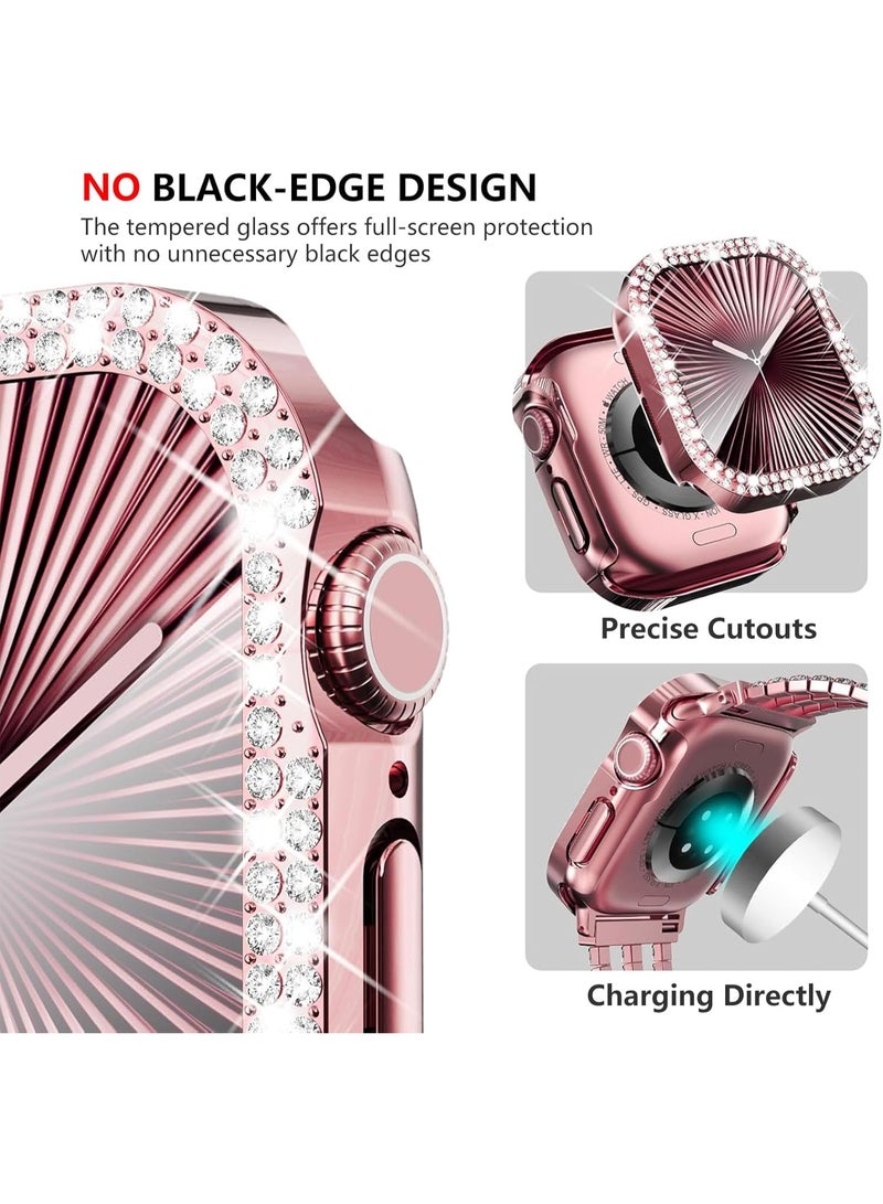 Bling Case for Apple Watch Series 10 Screen Protector 46mm, Women Glitter Diamond Rhinestone Protector Cover for iWatch Accessories 46 mm (Starlight/Pink, 46 mm) - Image 4