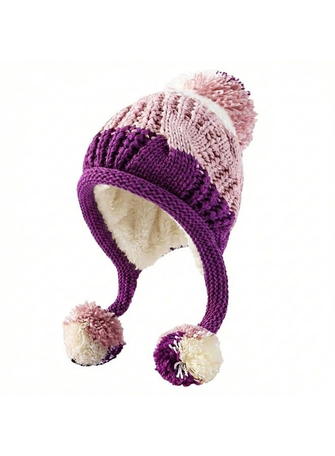 Huamulan Women Winter Sherpa Beanie Hats Knit Ear Flaps Peruvian Cover Ears Warm Fleece Lined Ski Snow Hat 3 Pompoms - Image 3