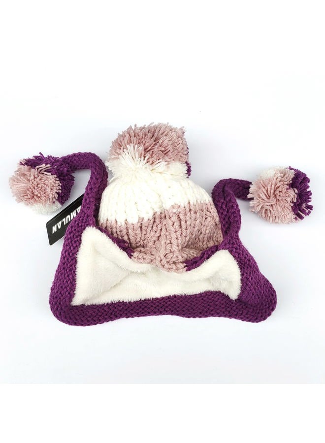 Huamulan Women Winter Sherpa Beanie Hats Knit Ear Flaps Peruvian Cover Ears Warm Fleece Lined Ski Snow Hat 3 Pompoms - Image 5