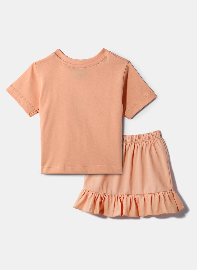 Nautinati Nautinati Peach Bow Embroidered Top and Skirt Set for Girls