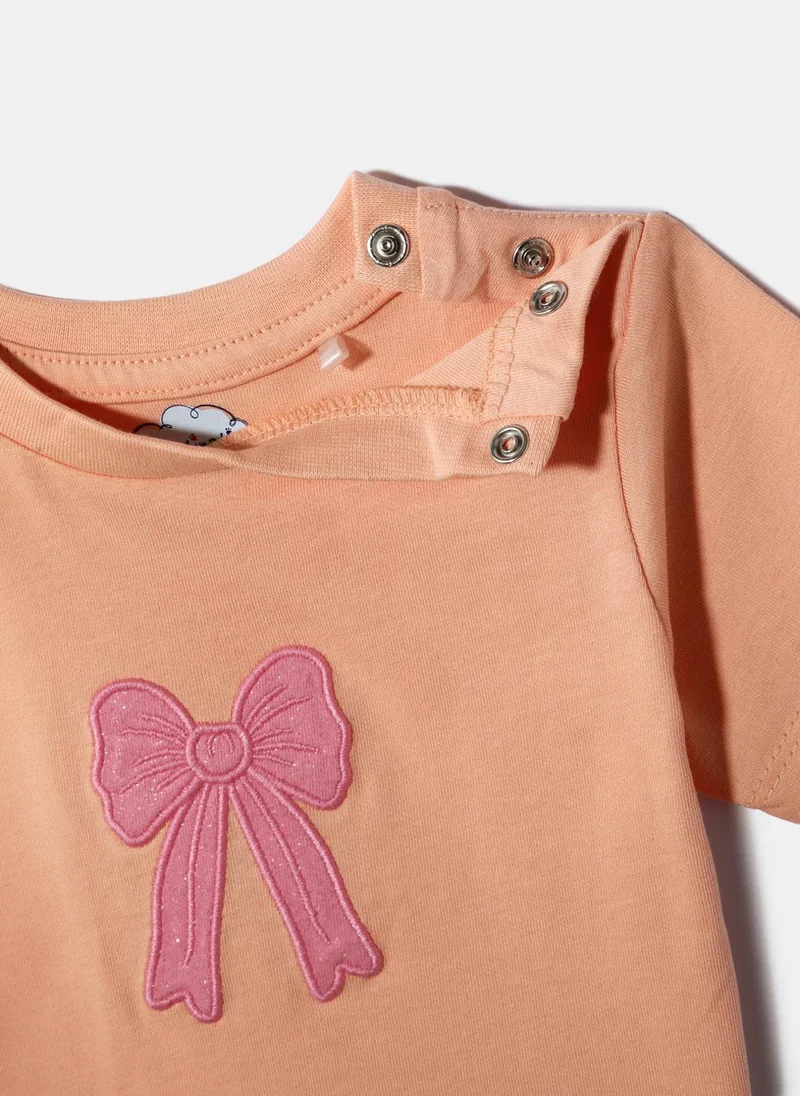 Nautinati  Nautinati Peach Bow Embroidered Top and Skirt Set for Girls for Women | Best Price UAE