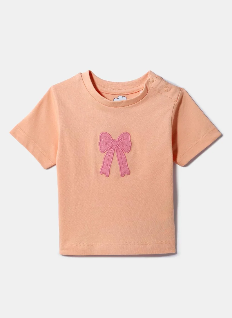 Nautinati  Nautinati Peach Bow Embroidered Top and Skirt Set for Girls for Women | Best Price UAE