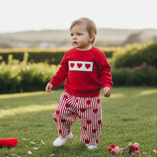 JLKGICF Toddler Boy Valentines Outfit Heart Print Pullover Plaid Pants Lover Boy Baby Outfit Baby Spring Clothes (Red Heart print, 2-3T) - Image 5