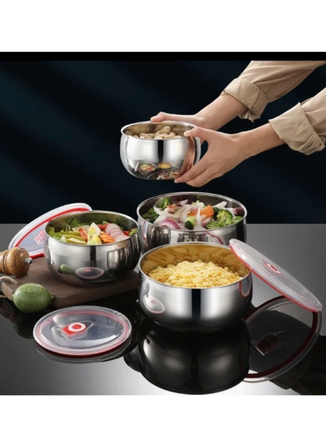 FALMER Set of 3 Mixing Bowls with Airtight Stainless Steel Lids Perfect for Cooking, Baking, Prepping and Food Storage - Silver  - Image 1