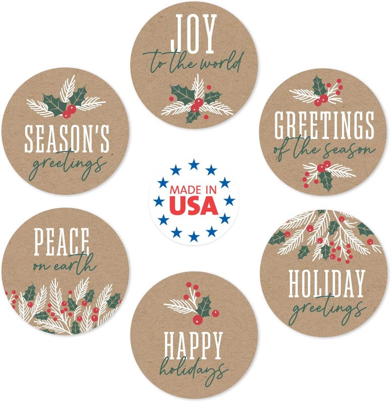 SBlabels Brown Kraft Holiday Pine Stickers / 500 Classic Christmas Stickers / 6 Alternating Rustic Winter Holiday Labels / 1.5" Country Chic Envelope Seals/Made in The USA - Image 2