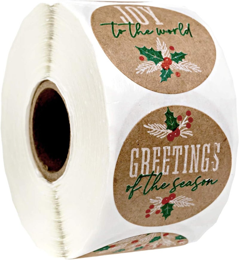 SBlabels Brown Kraft Holiday Pine Stickers / 500 Classic Christmas Stickers / 6 Alternating Rustic Winter Holiday Labels / 1.5" Country Chic Envelope Seals/Made in The USA - Image 1