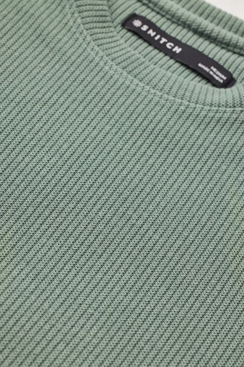 SNITCH Green Textured Regular Fit T-Shirt