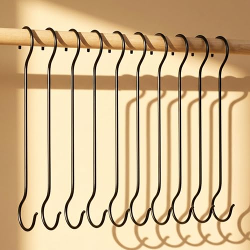 ecofynd 16 Inch Metal Pot Extension Hooks, S Shaped Wall Hooks for Hanging Plants, Pots, Pans, Bird Feeders and Baths, Planters, Lanterns, Ornaments, Heavy Duty Extra Large Hanger Hook (Black, 10) - Image 1