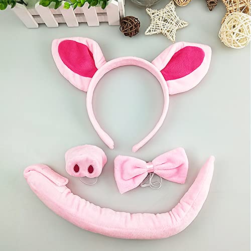 YAXAMING 4 Pcs Halloween Pig Ears Headband Nose Bow Tie Tail Pink Pig Hair Hoops Bands Bowtie Animal Headpiece Hairband Women Christmas Holiday Festival Cosplay Dress Up Birthday Party Accessories - Image 4