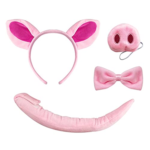 YAXAMING 4 Pcs Halloween Pig Ears Headband Nose Bow Tie Tail Pink Pig Hair Hoops Bands Bowtie Animal Headpiece Hairband Women Christmas Holiday Festival Cosplay Dress Up Birthday Party Accessories - Image 1