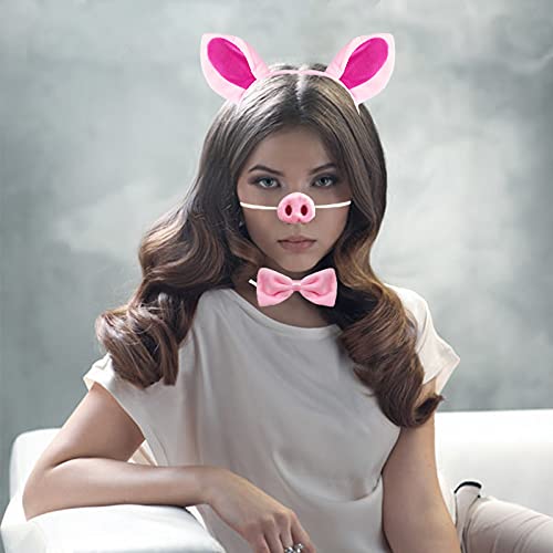 YAXAMING 4 Pcs Halloween Pig Ears Headband Nose Bow Tie Tail Pink Pig Hair Hoops Bands Bowtie Animal Headpiece Hairband Women Christmas Holiday Festival Cosplay Dress Up Birthday Party Accessories - Image 2