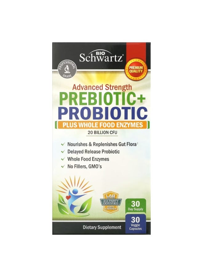 BioSchwartz, Advanced Strength, Prebiotic+Probiotic, 20 Billion CFU, 30 Veggie Capsules - Image 1