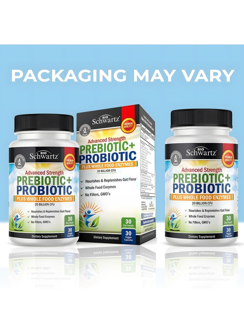 BioSchwartz, Advanced Strength, Prebiotic+Probiotic, 20 Billion CFU, 30 Veggie Capsules - Image 3