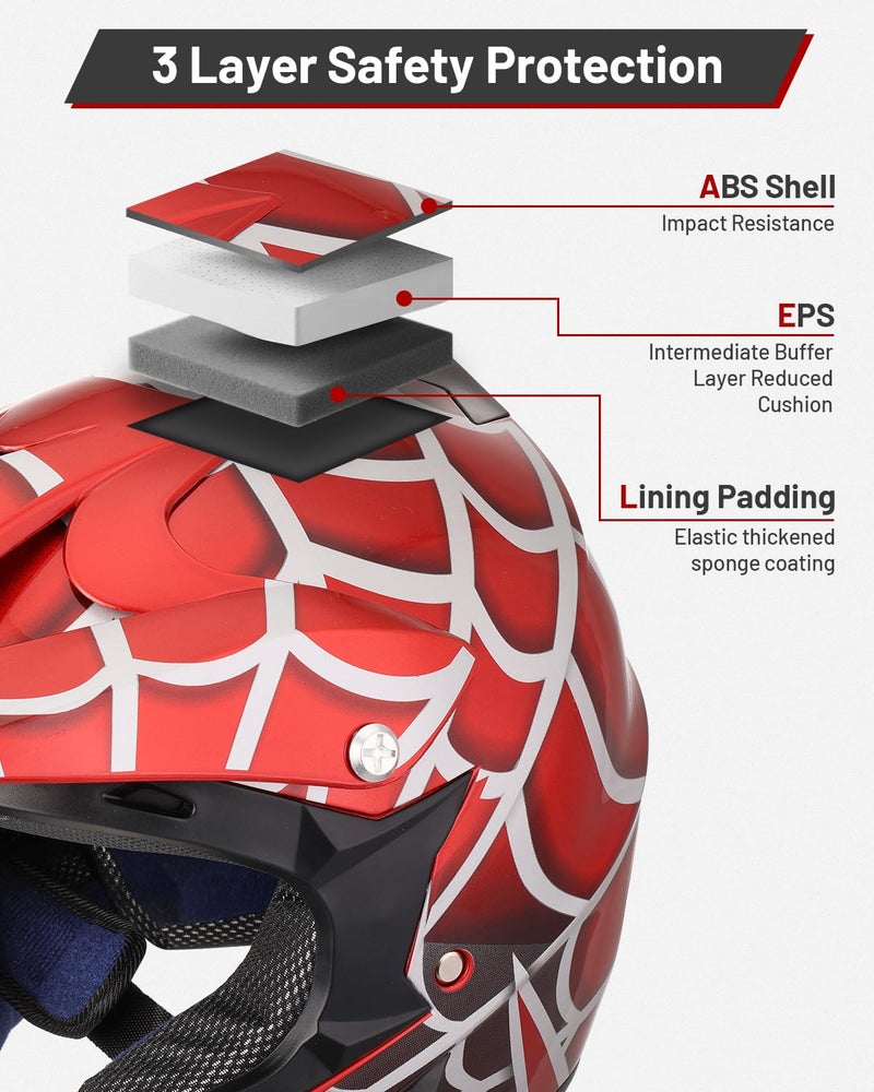 OUMURS DOT Youth Dirt Bike Helmet,Kids ATV Helmets with Gloves Goggles for Youth Boys Girls 5-14 Ages,Four Wheeler Helmet Kids Motocross BMX MX UTV Snowmobile Go Kart Full Riding Racing Skateboard - Image 5