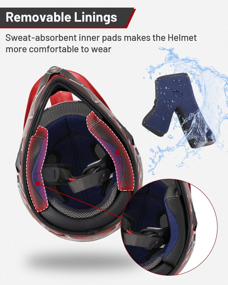 OUMURS DOT Youth Dirt Bike Helmet,Kids ATV Helmets with Gloves Goggles for Youth Boys Girls 5-14 Ages,Four Wheeler Helmet Kids Motocross BMX MX UTV Snowmobile Go Kart Full Riding Racing Skateboard - Image 4