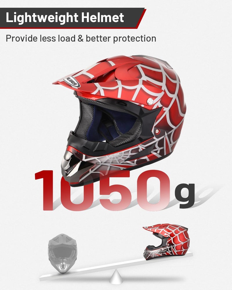 OUMURS DOT Youth Dirt Bike Helmet,Kids ATV Helmets with Gloves Goggles for Youth Boys Girls 5-14 Ages,Four Wheeler Helmet Kids Motocross BMX MX UTV Snowmobile Go Kart Full Riding Racing Skateboard - Image 2