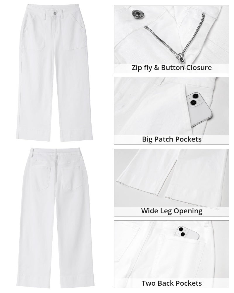 GRAPENT Womens Casual Pants Work Casual Womens Jean Capris Nashville Outfits for Women Woman Jeans Cropped High Waisted Jeans for Women Wide Leg Pants Color Cream White Small Size 4 to 6 - Image 5