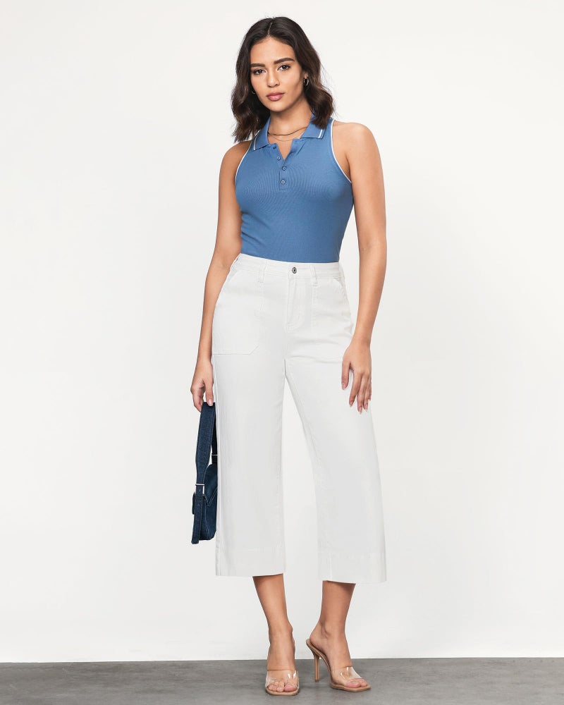 GRAPENT Womens Casual Pants Work Casual Womens Jean Capris Nashville Outfits for Women Woman Jeans Cropped High Waisted Jeans for Women Wide Leg Pants Color Cream White Small Size 4 to 6 - Image 4