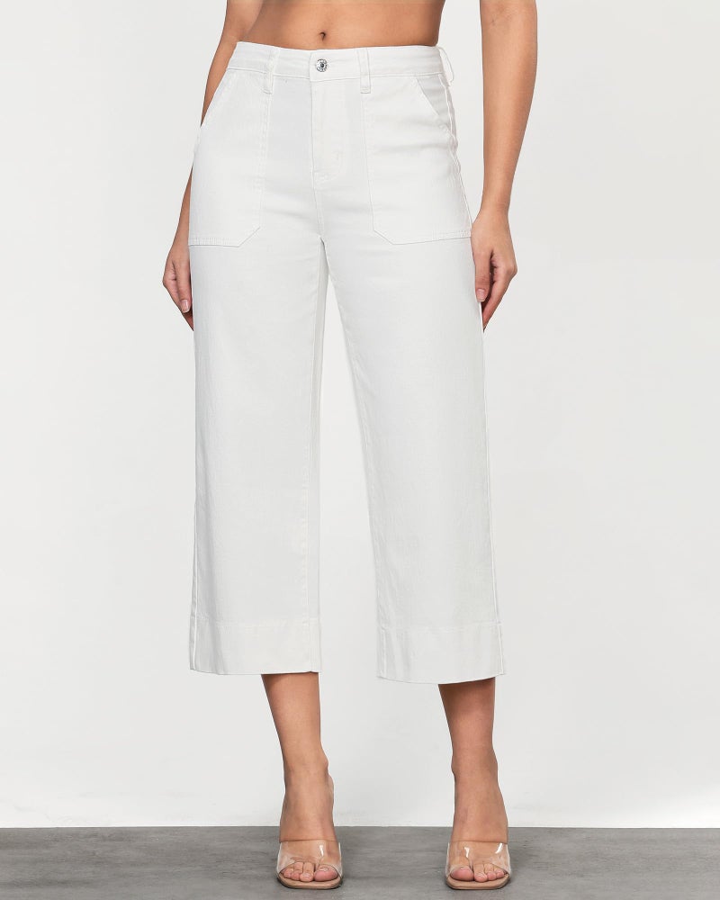 GRAPENT Womens Casual Pants Work Casual Womens Jean Capris Nashville Outfits for Women Woman Jeans Cropped High Waisted Jeans for Women Wide Leg Pants Color Cream White Small Size 4 to 6 - Image 2