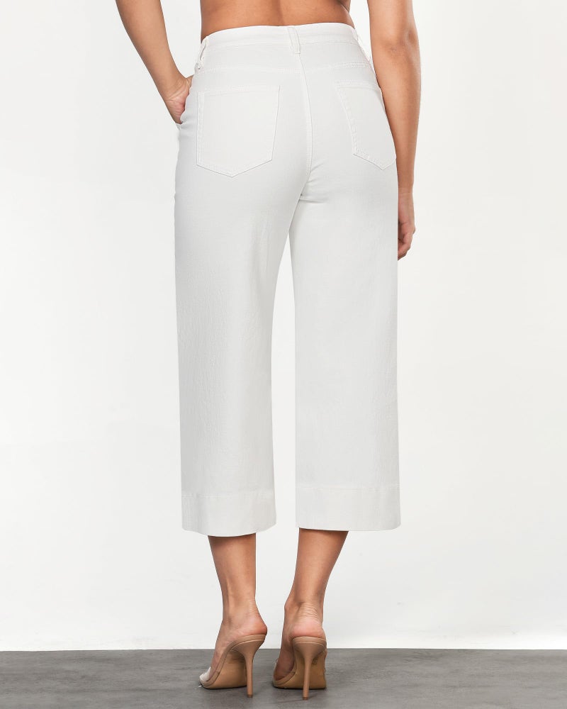 GRAPENT Womens Casual Pants Work Casual Womens Jean Capris Nashville Outfits for Women Woman Jeans Cropped High Waisted Jeans for Women Wide Leg Pants Color Cream White Small Size 4 to 6 - Image 3