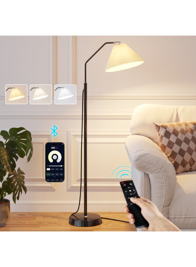 SHEIDLIN Smart LED Floor Lamp with Remote & App Control, Dimmable 3 Color Temperatures, Pleated Shade for Bedroom Living Room - Image 1