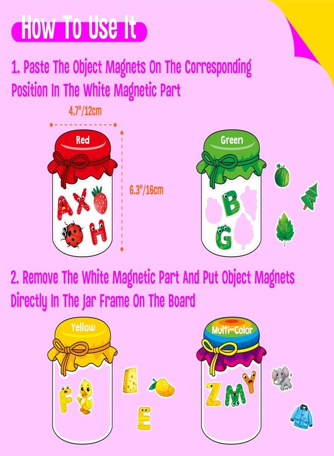 SpriteGru 12 Pieces Magnetic Color Sorting Jars, 60 Color & Letter Magnets for Fridge Whiteboard, Early Educational Sorting Toy Set, Alphabet A-Z Learning Tool for Baby Toddlers Kids - Image 2