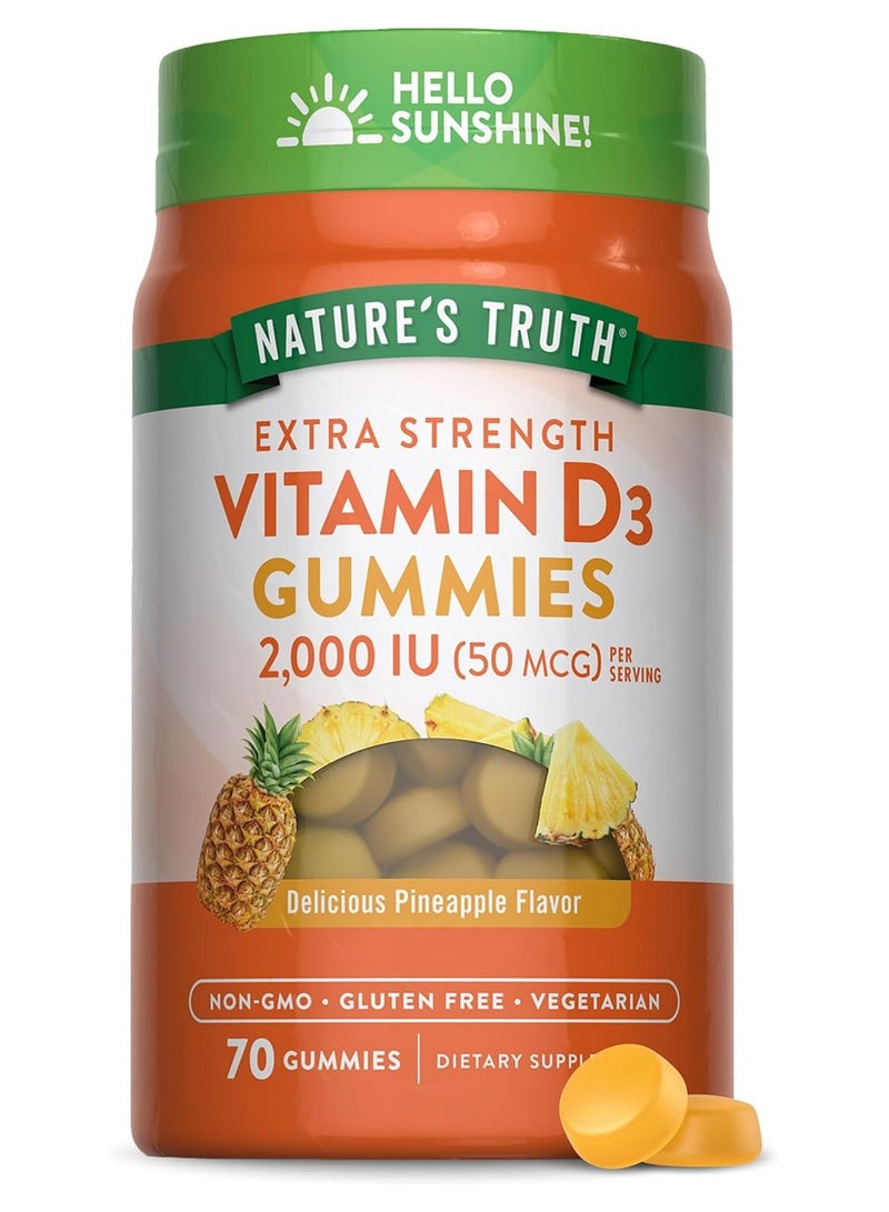 نايتشورز تروث Nature's Truth فيتامين D3 علكات نباتية، غير معدلة وراثيًا، خالية من الغلوتين، نكهة الأناناس، 70 قطعة