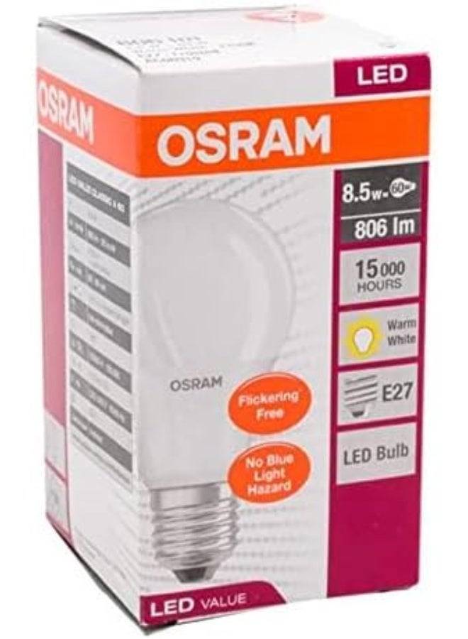 OSRAM LED Bulb Clas A 8.5W 2700K Warm White E27 Base - Pack of 10 - Image 3