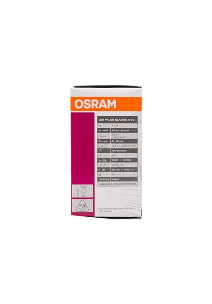 OSRAM LED Bulb Clas A 8.5W 2700K Warm White E27 Base - Pack of 10 - Image 4