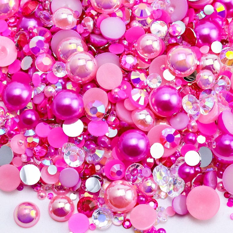 Briskbloom 60g Mix Pearls and Rhinestones for Crafts - 3620PCS 2mm-10mm Flatback for Nails, Face Art, Tumblers - Jelly and Half Pearls - Light Pink, Hot Pink, Clear - Image 1