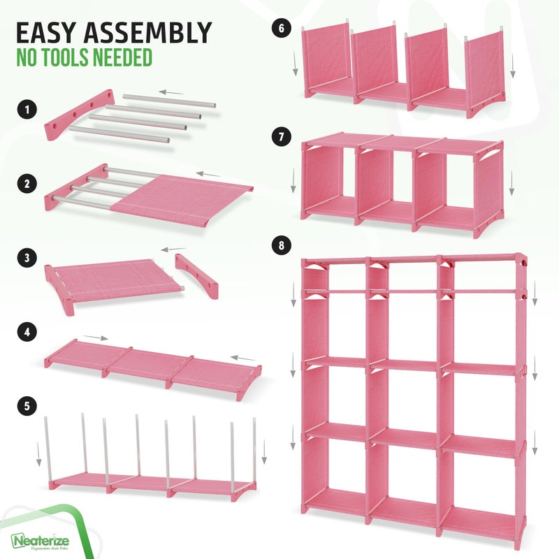 NEATERIZE Cube Storage Organizer with Storage Bins Included - The Perfect Closet Organizers and Storage Solution. Includes 12 Storage Cubes, Great For Toy Storage, Closet Storage, Clothes Storage (Pink) - Image 4