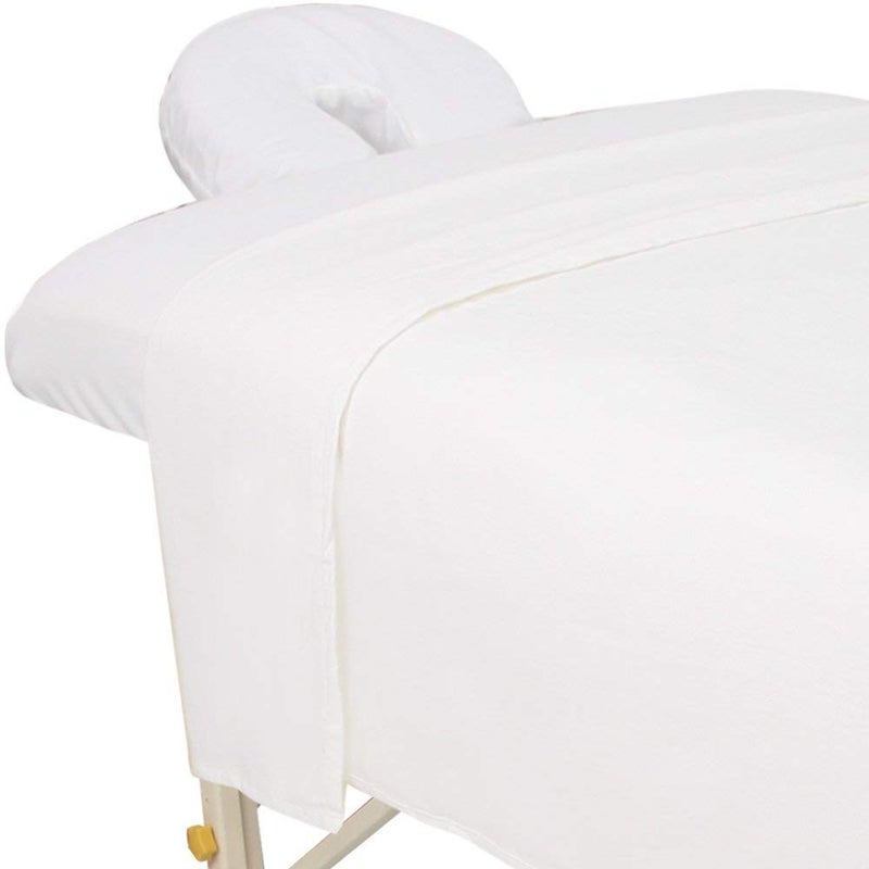 ForPro Professional Collection ForPro Premium Flannel 3-Piece Massage Sheet Set, White, for Massage Tables, Includes Massage Flat Sheet, Massage Fitted Sheet, and Massage Fitted Face Rest Cover - Image 1