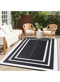 Arabest 6x9ft Black & White Waterproof Reversible Straw Rug - Indoor Outdoor Carpet for Patio, Camping, Balcony, Deck - Clearance RV Mat  - Image 1