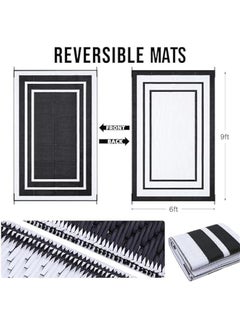 Arabest 6x9ft Black & White Waterproof Reversible Straw Rug - Indoor Outdoor Carpet for Patio, Camping, Balcony, Deck - Clearance RV Mat  - Image 2