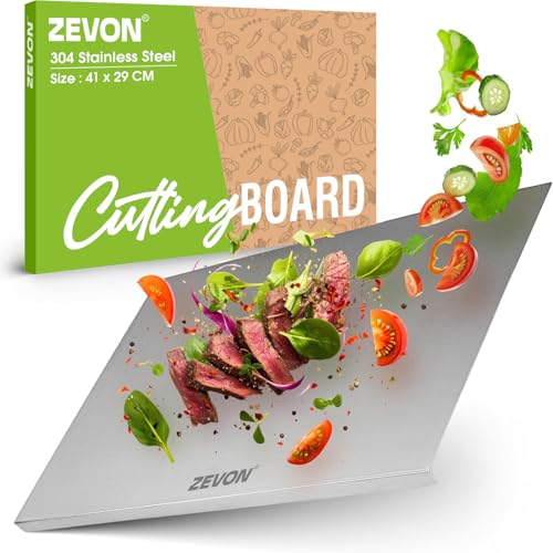 ZEVON Chopping Board for Kitchen | Premium 304 Stainless Steel Cutting Board | Non Slip | Rust Proof | Easy to Use| Round Edge| for Cutting Vegetables, Meat,Fish,Fruits | Size - 41 x 29 cm - Image 1