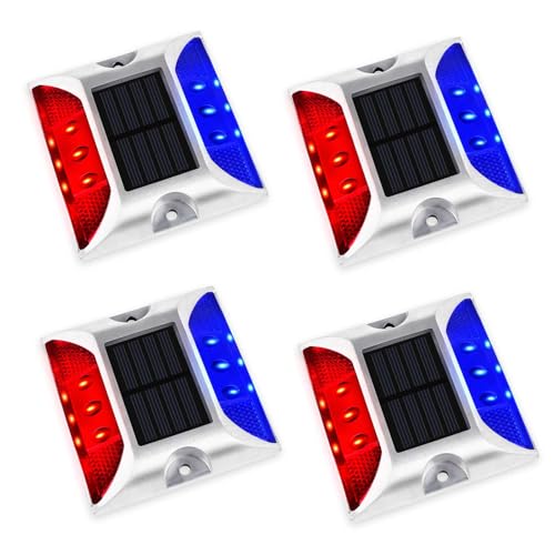 Aolyty Solar Driveway Lights Outdoor, Bright Solar Dock Lights, LED Warning Light Reflective Road Marker Steady Light IP65 Waterproof for Deck Sidewalk Stair Step Pathway (Red & Blue, 4 Pack) - Image 1