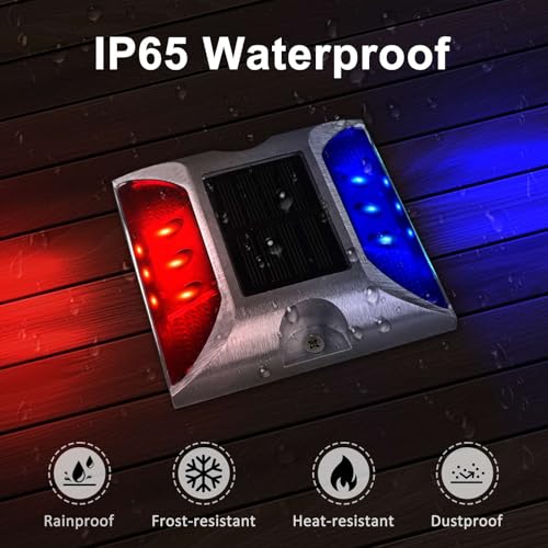 Aolyty Solar Driveway Lights Outdoor, Bright Solar Dock Lights, LED Warning Light Reflective Road Marker Steady Light IP65 Waterproof for Deck Sidewalk Stair Step Pathway (Red & Blue, 4 Pack) - Image 5