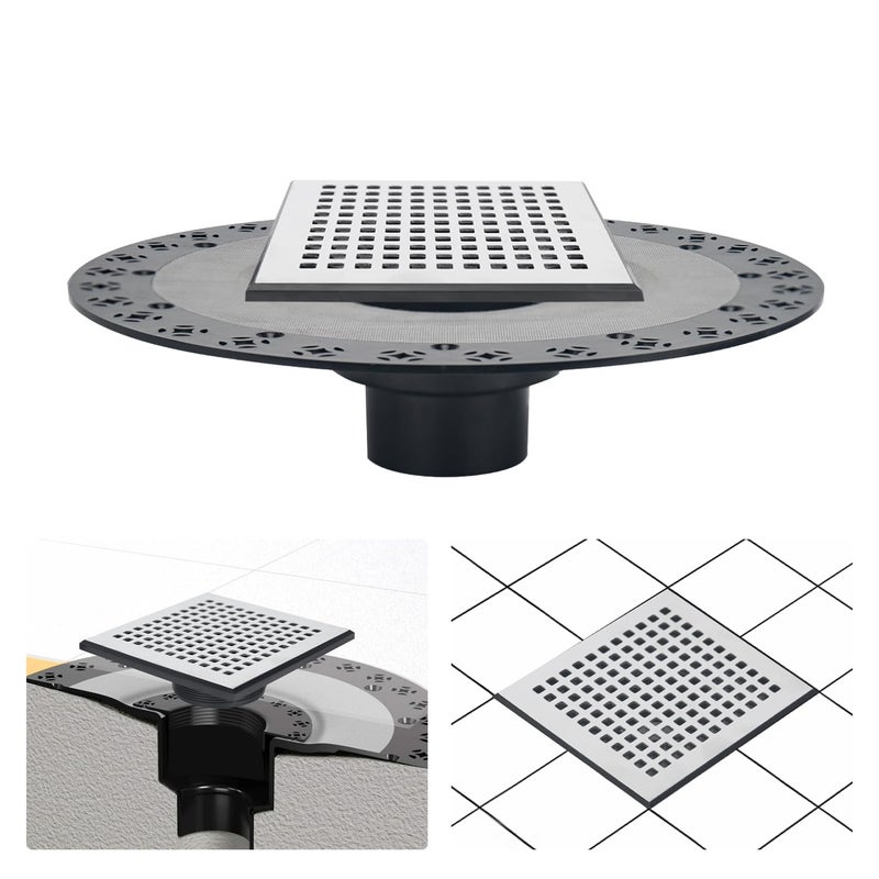 Uni-Green UniGreen Shower Drain Kit 6 Compatible with Schluter Shower Pan with Flange for 2 PipeReplacement for Schluter Shower Kit Mission Style Square Shower Floor Drain SS304 Grate and ABS Material - Image 2