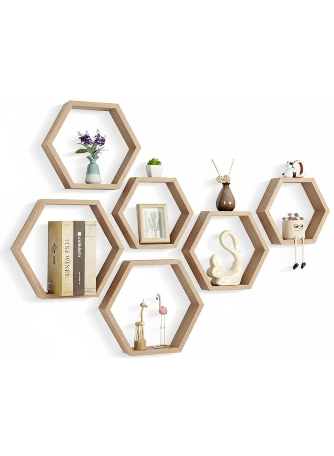 هابي هوم مجموعة من 6 رفوف حائطية سداسية الشكل بتصميم خلية النحل العصري – أرفف ديكور أنيقة لتزيين الجدران في غرفة المعيشة والنوم والممر – منظم حائط عملي لتخزين الديكورات والعطور والنباتات الصغيرة، تركيب سهل وجودة عالية 25X25 سم- بيج - Image 1