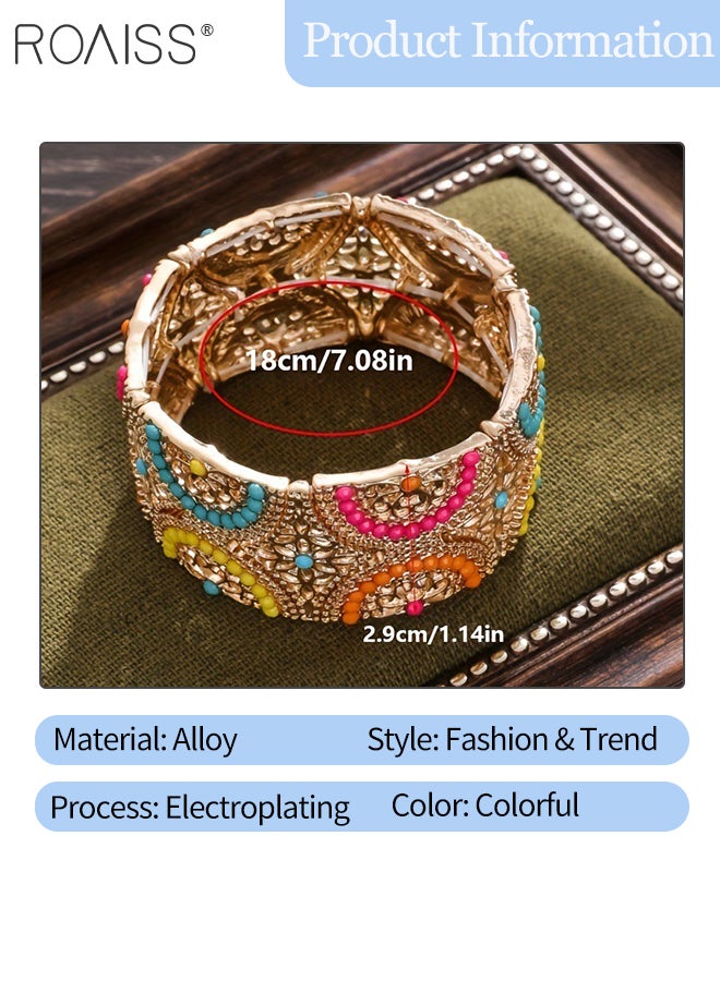رويس سوار نسائي من الخرز الملون بتصميم كلاسيكي، أساور واسعة على الطراز البوهيمي، مجوهرات يدوية على الطراز العرقي الأدبي والفني، مناسبة للارتداء اليومي للنساء - Image 2