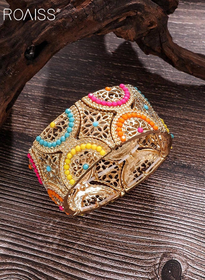 رويس سوار نسائي من الخرز الملون بتصميم كلاسيكي، أساور واسعة على الطراز البوهيمي، مجوهرات يدوية على الطراز العرقي الأدبي والفني، مناسبة للارتداء اليومي للنساء - Image 3