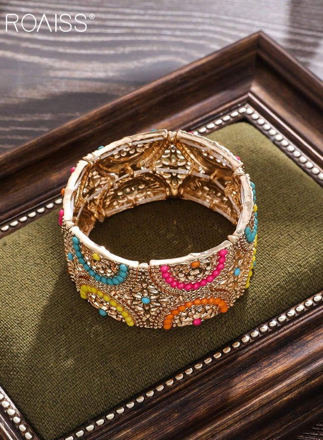 رويس سوار نسائي من الخرز الملون بتصميم كلاسيكي، أساور واسعة على الطراز البوهيمي، مجوهرات يدوية على الطراز العرقي الأدبي والفني، مناسبة للارتداء اليومي للنساء - Image 4