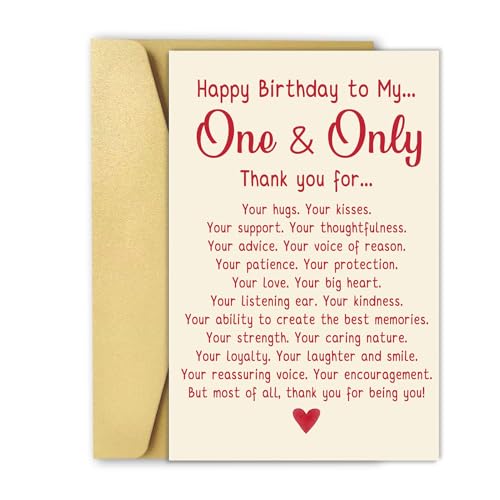 OJsensai Funny Birthday Card for Husband Wife, Romantic Birthday Gift Card for Women Men, Happy Birthday to My One & Only - Image 1