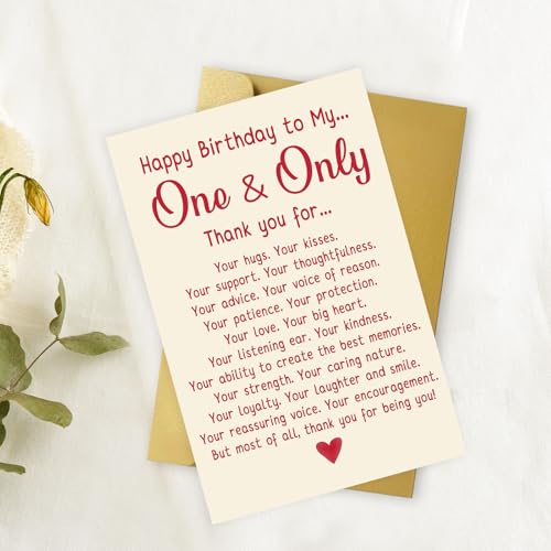 OJsensai Funny Birthday Card for Husband Wife, Romantic Birthday Gift Card for Women Men, Happy Birthday to My One & Only - Image 3